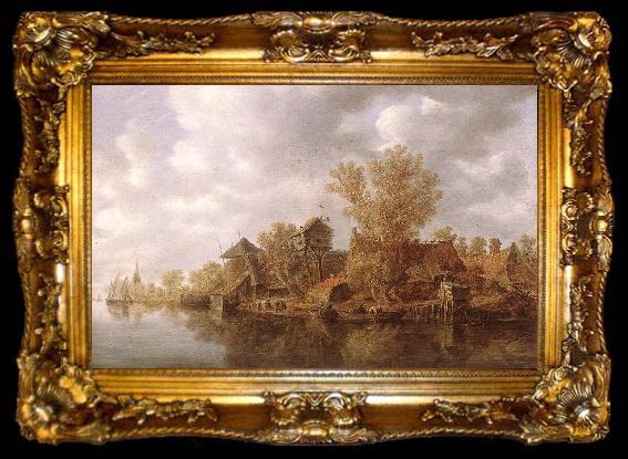 framed  Jan van Goyen Village at the River, ta009-2